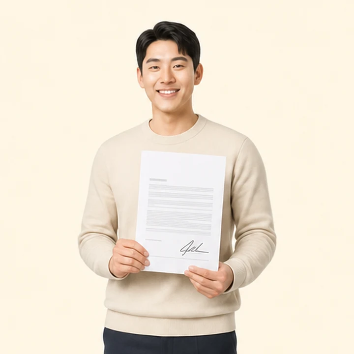무심사 무보증 장기렌트 서면 견적서를 들고 있는 고객
